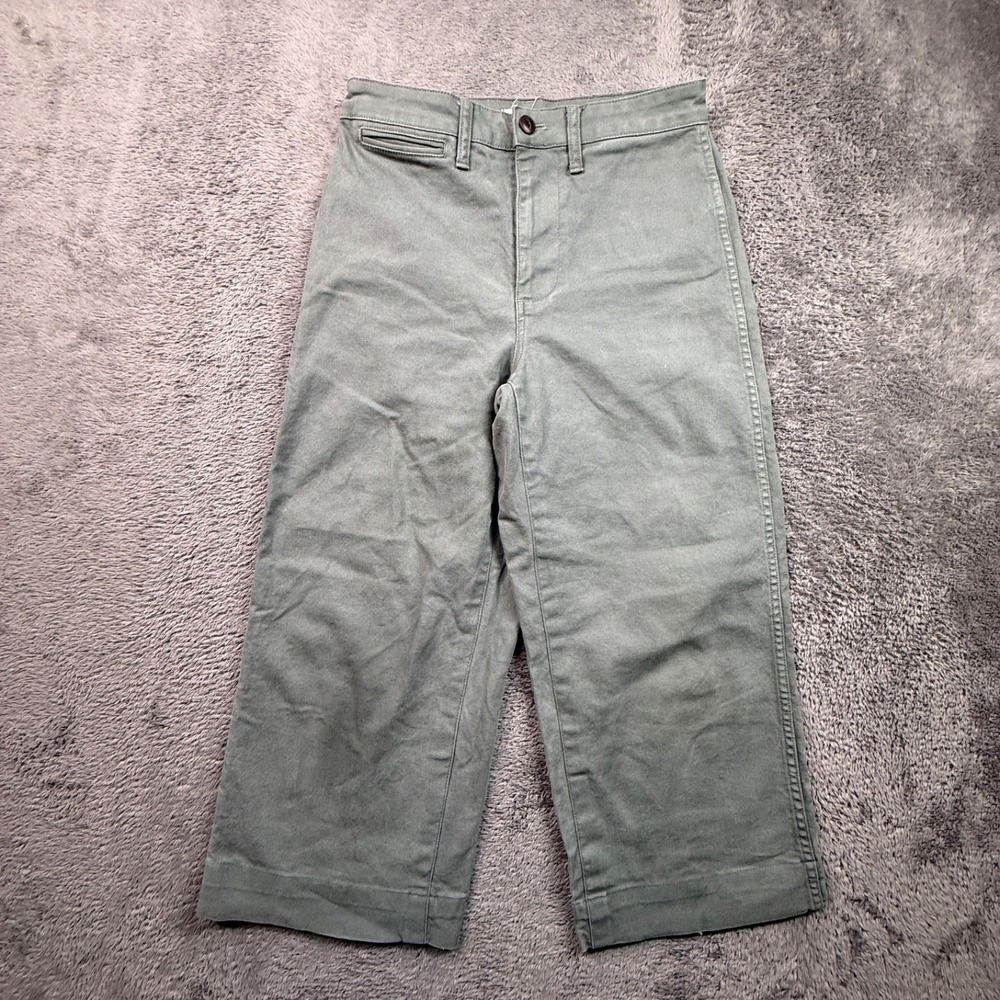 Madewell Canvas Pants Emmett Wide Leg Crop Muted Green Womens 26 Stretch Cotton